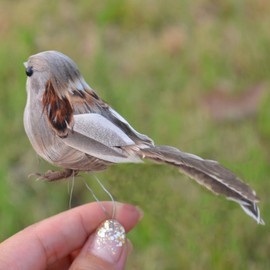 Baluue 3pcs Artificial Simulation Foam Birds with Clip, Simulated Sparrow 3.5" Fake Birds Decor Cute Feathered Realistic Bird for Home Garden Lawn Yard Decoration
