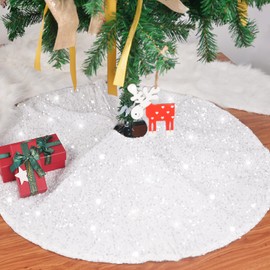 yuboo White Christmas Tree Skirt Small, 36 inches White Sequin Tree Skirt Glitter Mat Christmas Decorations for Slim Pencil Tree