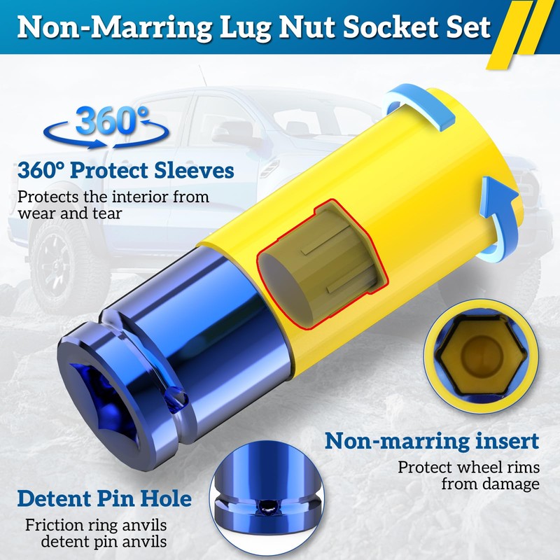 Thinkpro Lug Nut Impact Socket 1/2 inch Drive,8 Pieces Thin