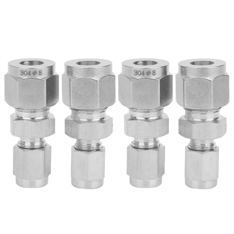 4Pcs Compression Tube Fitting Stainless Steel DoubleFerrule Converter Adapter(Ф4/Ф8 )