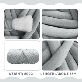 Thick Wool Yarn 500 g (250 g x 2) Approx. 54 m, Light Grey Chunky Wool, Super Soft Chenille Chunky Yarn, Chunky Knit Soft Wool Yarn, Soft Arm Knitting for Crochet Blanket, Scarves, Hats, Blankets,