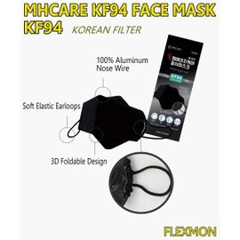 FLEXMON (Pack of 10) Korea Black Disposable KF94_ Face Masks, Unisex, 4-Layer Filters Breathable Comfortable, Adjustable Strap, Nose Mouth Covering Dust Mask Made in Korea.