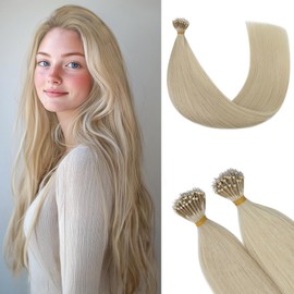 Rich Choices Nanoring Extensions Real Hair Nano Extensions 50 cm #60 Platinum Blonde Invisible Hair Extensions Real Hair Remy Silky Straight Nano Ring Real Hair Extensions 50 Strands/Pack