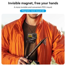 TELESIN Magnetic Snap Strap Holder Neck&Chest Mount for GoPro Hero 13/12/11/10/9/8, Insta360 Series, DJI Osmo Action 5 Pro 4, with 360° Quick Release Base, Nano Viscose Mount, Selfie Stick Adapter Kit