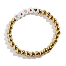 14K Gold Plated Beaded Bracelets Letter Stretch Dainty Stackable Bracelet for Women