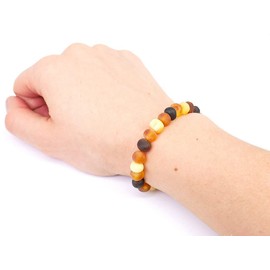 Baltic Amber Bracelet for Adults Made on Elastic Band- Natural Amber from Baltic Region, Genuine Baltic Amber (RAW Multi, 7.5 inch)