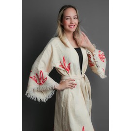 ICONIUM FASHION Floral Printed Kimono, Turkish, Muslin Ethnic Kimono, Bathrobe, Boho Beachwear, Spa Robe,Beachwear Cover Up