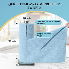 Honova Microfiber Cleaning Cloth Roll 90 Pack, Tear Away Microfiber Towels, 12" x 12", Reusable, Ultra Absorbent, Washable, Quick Dry, Lint free Paper Towels for Kitchen, Window, Car, Shop(Blue&Grey)