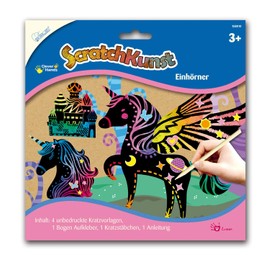 MAMMUT 158010 - Kratzbilder ScratchKunst, Motive Einhörner, Komplettset mit 4 Kratzvorlagen, Aufkleber, Kratzstäbchen und Anleitung, Scraper, Kratzset für Kinder ab 3 Jahre