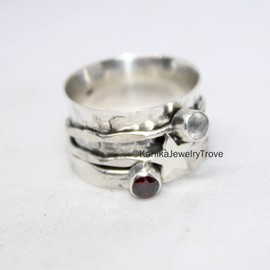 Customize your ring with any gemstone/birthstone, worry, chunky, wide, spinner, meditation, hammered, star love ring, thumb 925 sterling silver ring for unisex, size 8.75