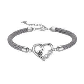 Bellrela Women's Bracelets Silver 925 Dog Paw Print Infinity Heart Rope Bracelet for Women, Sterling Silver