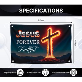 3x5 Feet Christian Polyester Flag "Jesus Forever Faithful" with 4 Brass Grommets - Decoration Garden Christ Jesus God Banner for Indoor or Outdoor - Tapestrys Christian Religious Cool Wall Flag