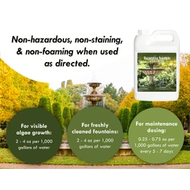 Fountain Algaecide and Clarifier - Gallon - Kills and Inhibits All Types of Algae Growth, Formulated for Small Ponds and Water Features, Treats up to 128,000 Gallons