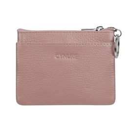 Women's Genuine Leather Coin Purse Mini Pouch Change Wallet with Keychain, Dark Pink