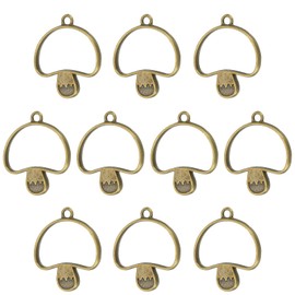 PATIKIL Alloy Open Back Bezel Pendants, 10 Pack Mushroom Shaped Hollow Resin Pendant Frame for DIY Crafts Earrings Necklace Bracelet Making, Bronze