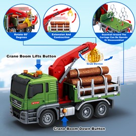 SpringFlower Boy Truck Toys, 3 4 5 6 Years Old Farm Truck Vehicle, Timber Toy with Loading Crane & Lights & Sounds, 3 4 5 6 Kids Toddles Birthday for Boys Girls