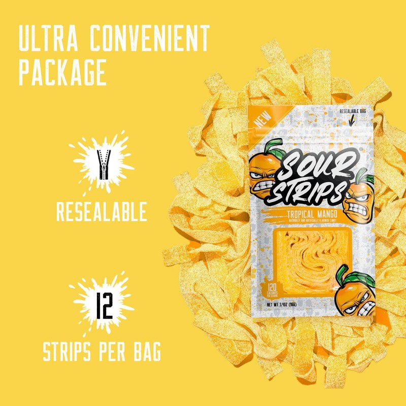 SOUR STRIPS Tropical Mango Flavored Candy | Deliciously Chewy Belts