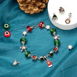 KISSITTY Juego de 36 cuentas europeas de Navidad de 4 a 5 mm con agujero grande de aleación y cuentas de cristal facetadas Rondelle surtidas cuentas para manualidades para hacer pulseras, collares, aretes, joyería