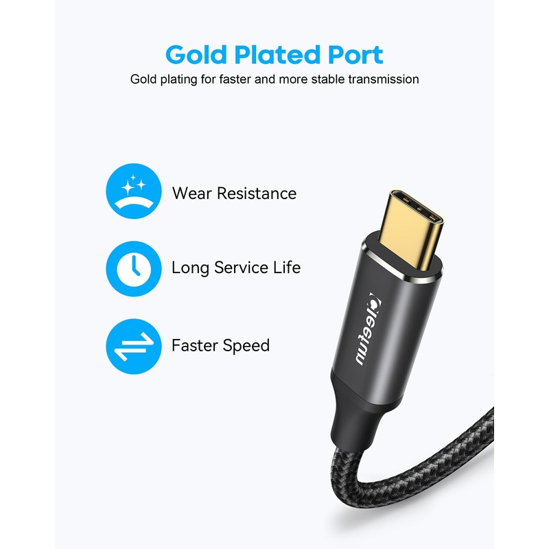 CLEEFUN USB-C Extension Cable 1ft 2-Pack, USB-C Male to Female,