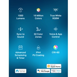Tapo Tapo TP-Link RGBWIC Smart LED Light Strip 16.4Ft, 1000 Lumens, 16M Dimmable Colors, 50 Color Zones, Works w/Apple HomeKit/Alexa/Google Home, Sync-to-Sound, IP44 PU Coating, Trimmable L930-5
