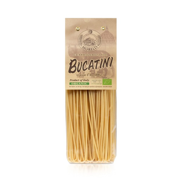 Morelli Bucatini Pasta Noodles - Premium Organic Italian Pasta from Italy - Handcrafted, Family Owned Gourmet Pasta Brand - Durum Wheat Semolina Pasta 17.6oz / 500g