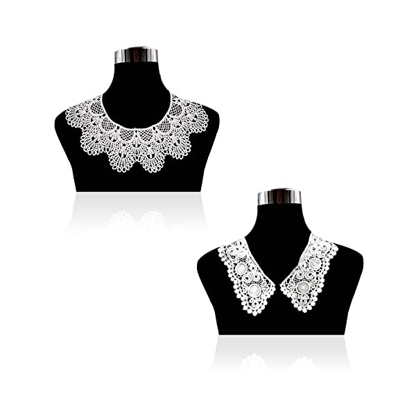 MAMUNU 2 Pieces White Lace Collar, Embroidery Lace Fabric Collar Lace Neckline Collar Floral for Women and Girls Sewing Supplies Crafts