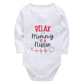 WOOYONGING Relax My Mom Is A Nurse Baby Clothes Unixex Baby Outfits Long Sleeve White Romper Baby 3 Month