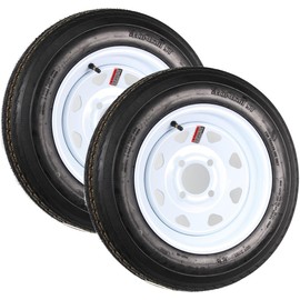 eCustomrim 2-Pack Trailer Tire Rim Assembly 4.80-12 480-12 12" 4 Lug On 4" Center White Spoke Wheel - 2 Year Warranty w/Free Roadside