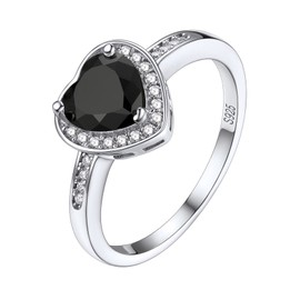 925 Sterling Silver 1 Carat Black Heart Solitaire Cubic Zirconia Engagement Ring Promise Ring, Cubic Zirconia Band Ring Best Love Promise Ring for Wife Girlfriends, Size 11