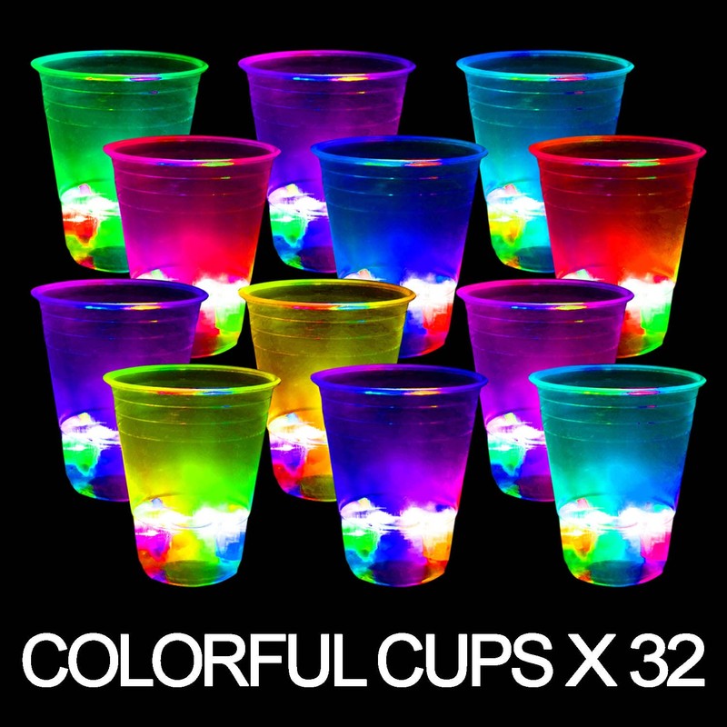 meishuneu 32 Glowing Party Cups (Red & Blue) 12 Luminous