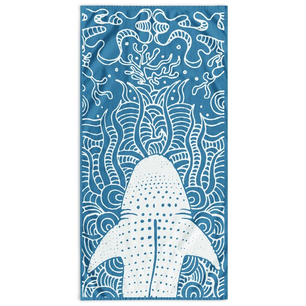 DecoKing Beach Towel Large 90 x 180 cm Cotton Terry Velour Bath Towel Dark Blue Navy White Shark