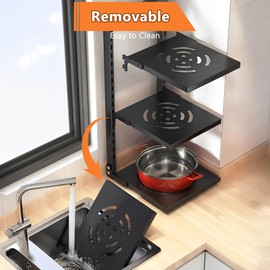 Romorgniz 1pc 4 Tier Pans Organizer Rack, Adjustable Pot Racks Under Cabinet, Pot Holder for Kithen Cabinet, Black