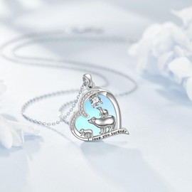 YAFEINI Mama Bear Necklace S925 Sterling Sliver Moonstone Mom Necklace Gifts For Women Mom