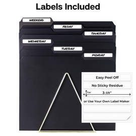 Dunwell Plastic Black 3-Tab Folders, (6 Pack), Sturdy 1/3 Tab File Folders for 8.5x11 Documents, Plastic Manila Filing Sleeves, Acid-Free Poly, Includes Labels
