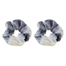 Tye Dye Velvet Hair Scrunchies for Women and Girls Set of 2 Grey and Yellow