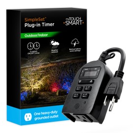 myTouchSmart Indoor/Outdoor Plug-in Digital Timer, One Grounded Outlet, Two Easy-to-Set Custom Daily On/Off Times, Weather Resistant, Ideal for Small Pumps and Seasonal Lighting, 36027