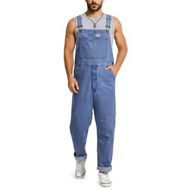HISEA Men's Flex Denim Bib Overalls, Mens Relaxed fit Fashion Casual Jean Overall with Adjustable Straps and Pockets
