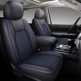 Coverado Toyota Tundra Seat Covers, Leather Seat Covers Compatible with 2007-2021 Toyota Tundra Crew/Crewmax/Extended/Double Cab Automotive Seat Covers for Car Trucks (Front, Blue)