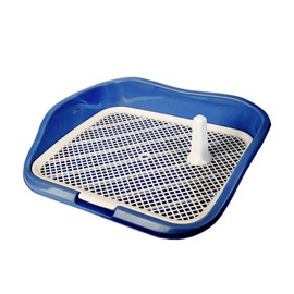 Dog Potty Tray with Raised Fences Removable Mesh Grid Pad and Post Prevent Splashing Large Space Dog Training Toilet Blue