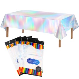 Pack of 5 Party Tablecloths, Birthday Colourful Plastic Tablecloths, 137 x 274 cm, Rectangular Tablecloth, Waterproof, Party Tablecloth, Children's Birthday Table Decoration, Birthday, Girl, Boy, Baby