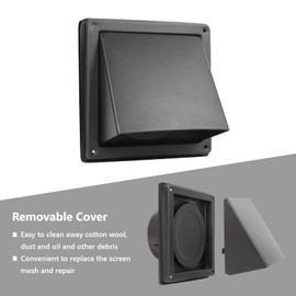 FRESH SPEED 5 Inch Black Dryer Vent Cover Outside Stainless Steel Wall Vent with Removable Cover and Insect Screen Mesh RAL9011