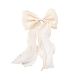 White Large Hair Bow Clips for Women Mesh Bowknot Hair Clips for Girls Organza Bow Hair Clips With Long Tail Bow Hair Ribbon Barrettes Double Layer Hair Bows for Girls Bow Knot Headwear Hairpin