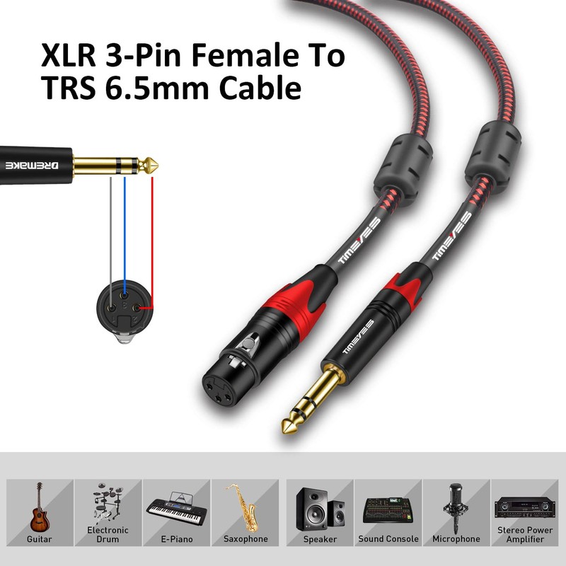 TIMEYES 1/4'' TRS to XLR Female Cord 12M, 6.5mm to