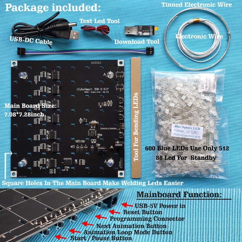 iCubeSmart 3D Led Cube Kit DIY Soldering Project 8x8x8 Led
