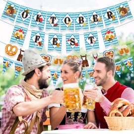 Oktoberfest Flag Banner, Bavarian German Party Hanging Banners Oktoberfest Garland Bunting Decorations for October Festival Party Supplies