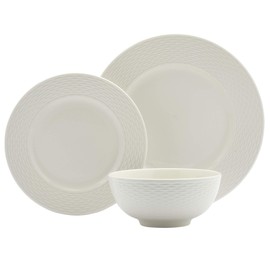 Tabletops Gallery Embossed Bone White Porcelain Round Dinnerware Collection- Chip Resistant Scratch Resistant, Dubai 12 Piece Dinnerware Set (Dinner Plate, Salad Plate, Cereal Bowl)