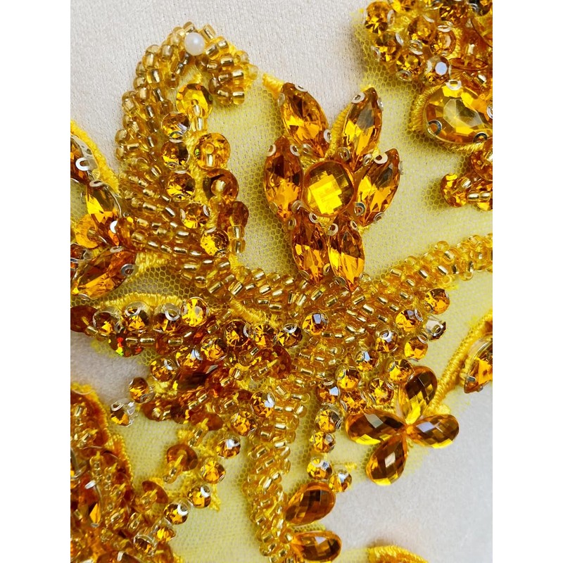 Handmade Rhinestones Bodice lace Applique handsewing Beads Sequins Trim Patches
