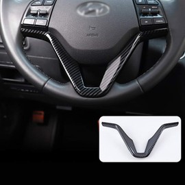 1 Piece ABS Car Steering Wheel Sequins Cover Interior Decoration Trim Sticker for Hyundai Tucson 3th 2015 2016 2017 2018 19 LHD Car Styling Accessories (Black with carbon fiber texture)