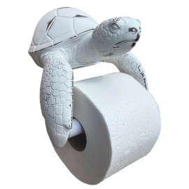 Sea Turtle Wall Mount Toilet Paper Roll Holder Rustic Beach Coastal Decor - Distressed White Finish