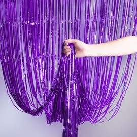2pcs 3ft X 8.3ft Purple Metallic Tinsel Curtains Aluminum Foil Flow Silk Curtain Background Streamer Birthday Party Wedding Holiday Backdrop Decoration